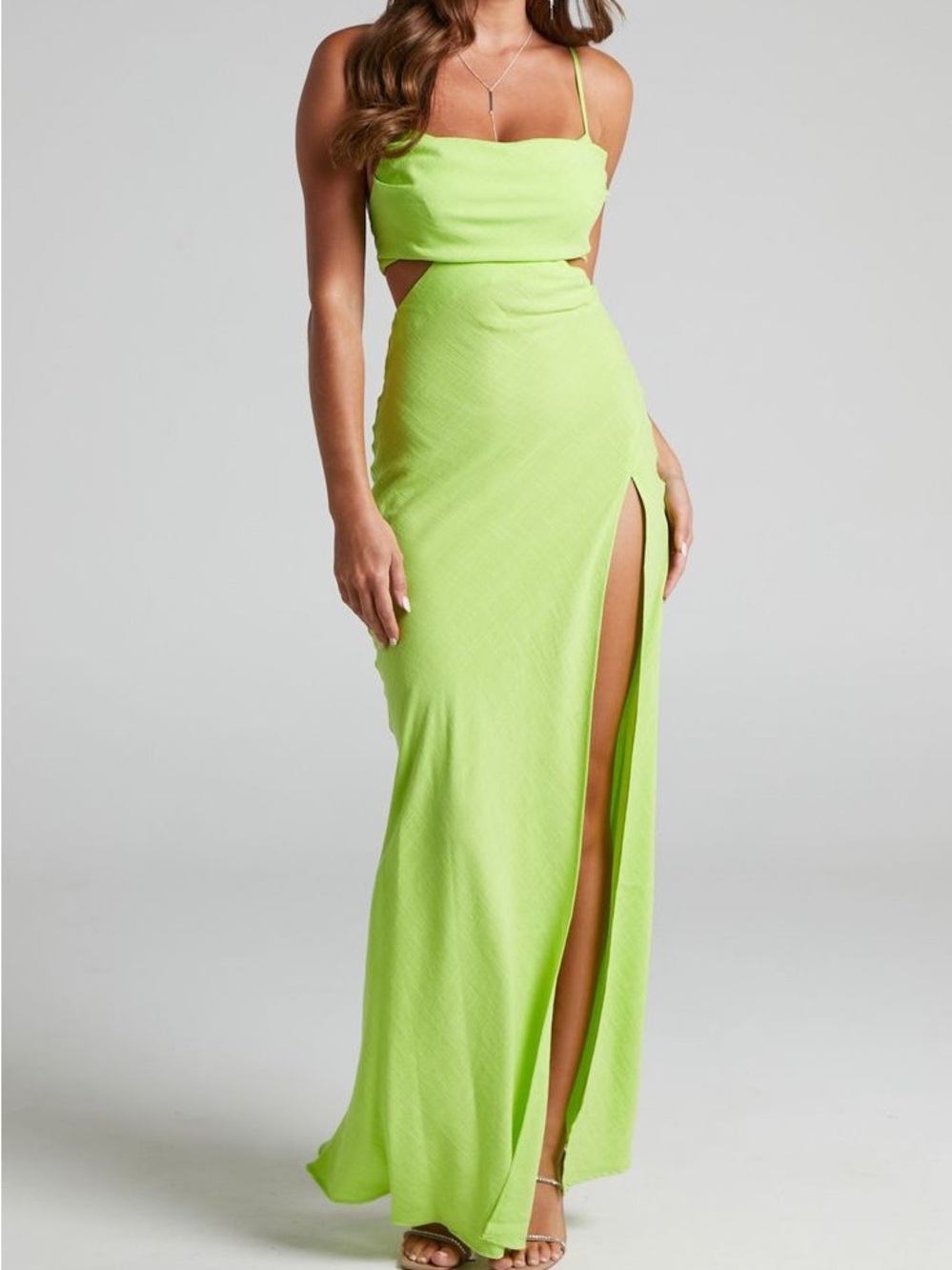 NWT SHOWPO Lime Cutout Spaghetti Strap Maxi Dress Size 4